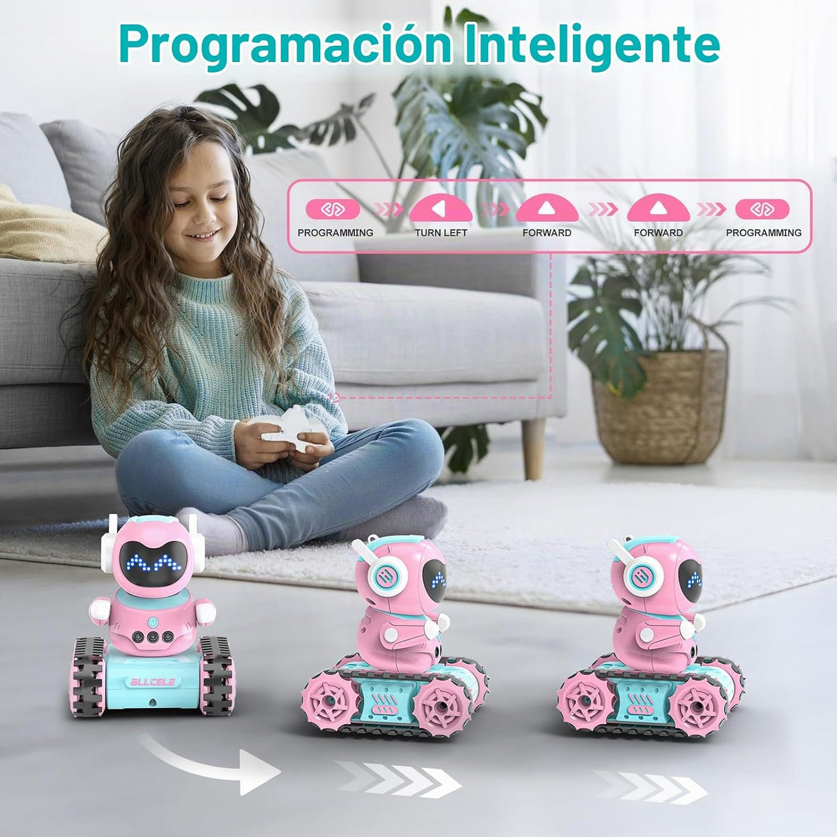 ALLCELE Robot de juguete LED RC para niñas con Walkie Talkie, progr...