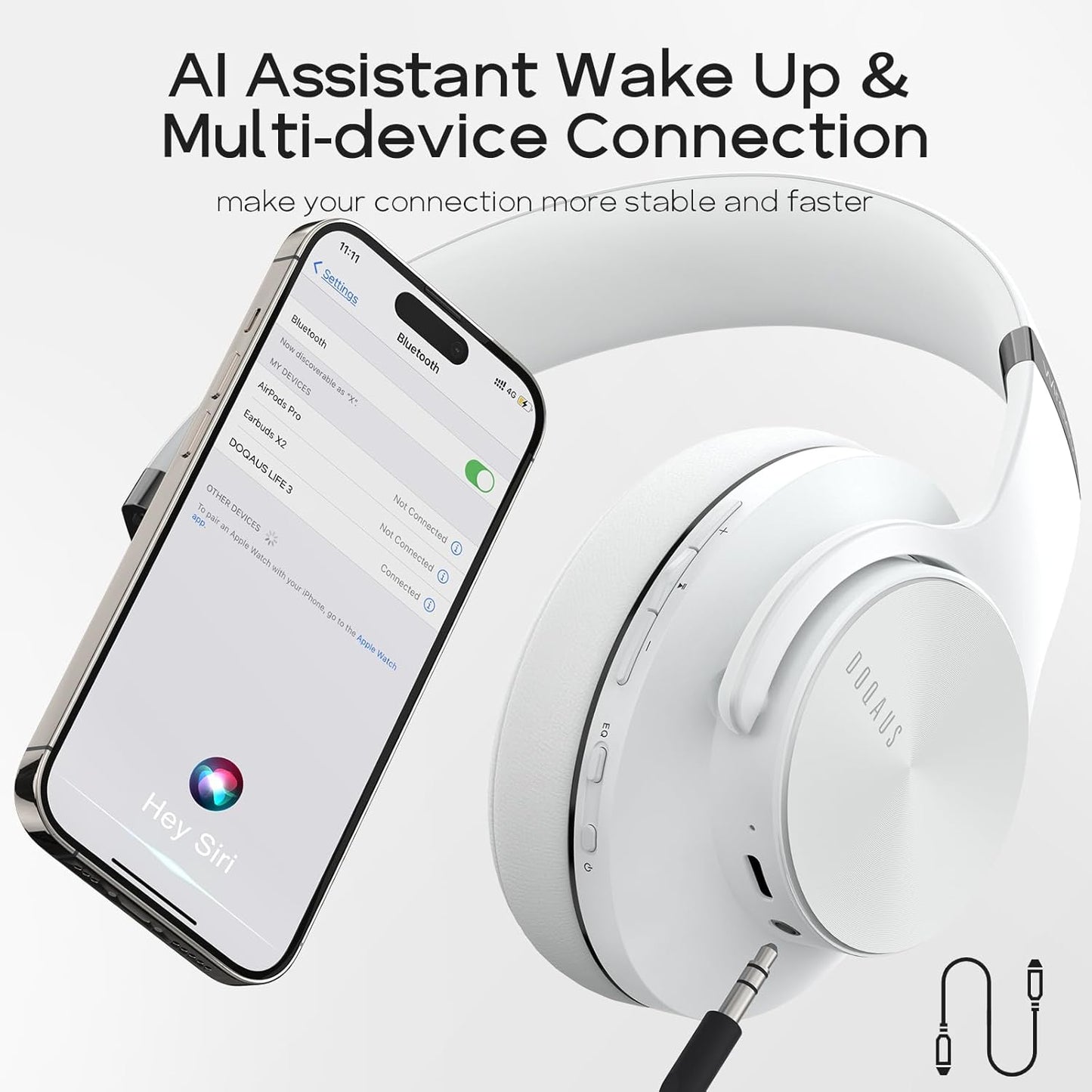 DOQAUS Auriculares Bluetooth sobre la oreja, tiempo de reproducción...