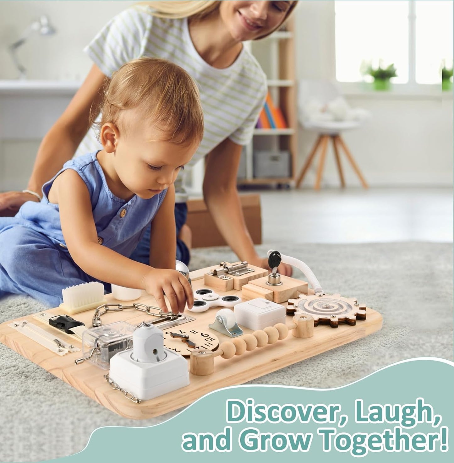 Potatomato Montessori Tabla Grande de Actividades para 1 2 3 4 Años - Juguetes Sensoriales de Madera - Tablero de Actividades Fidget para Niños Pequeños y Niñas - Regalos de Habilidades Motoras para
