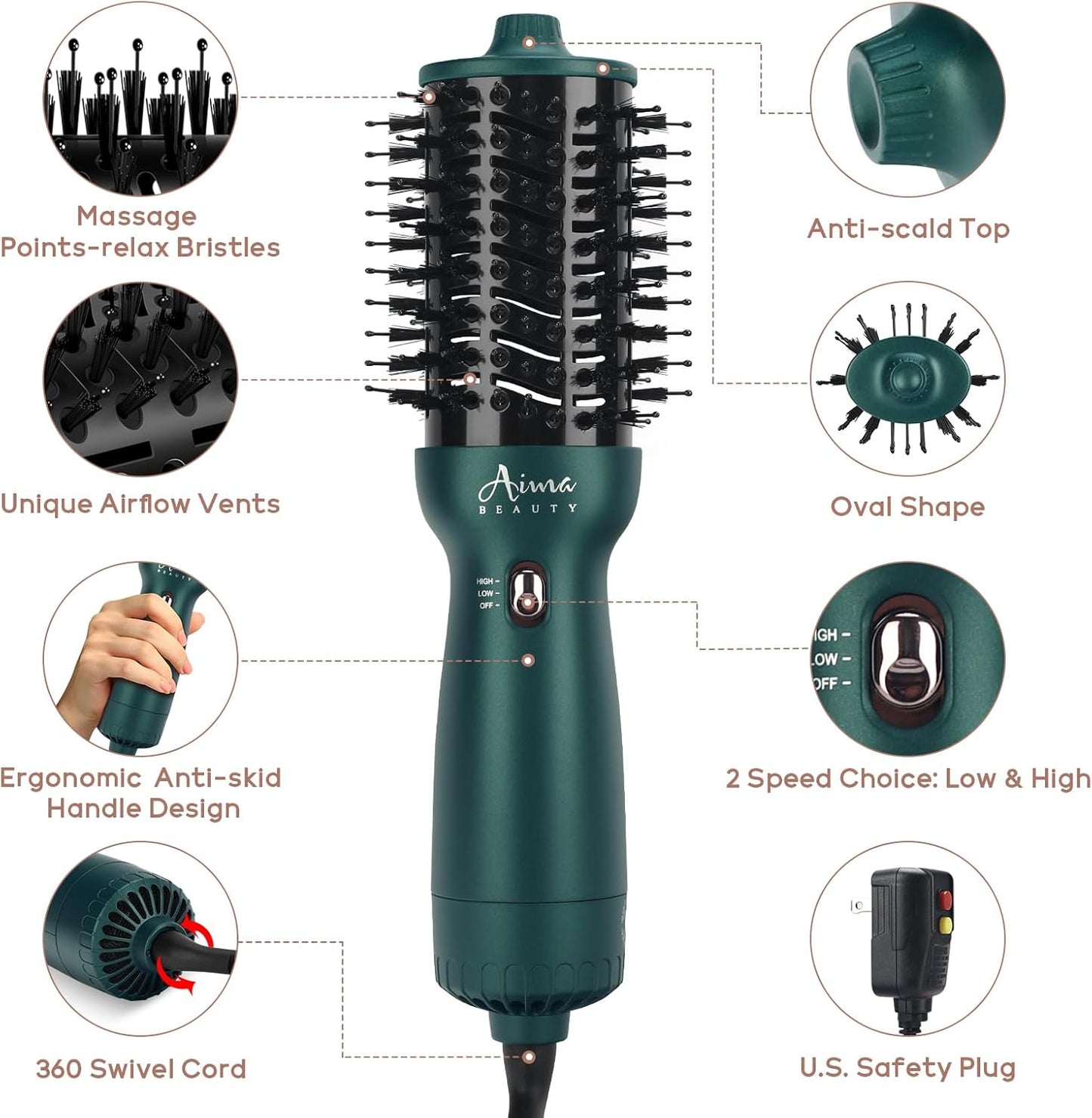 Aima Beauty - Cepillo secador de pelo con voltaje dual para viajes...