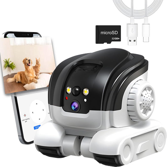 Cámara para mascotas, robot móvil 1080P para interiores con aplicac...