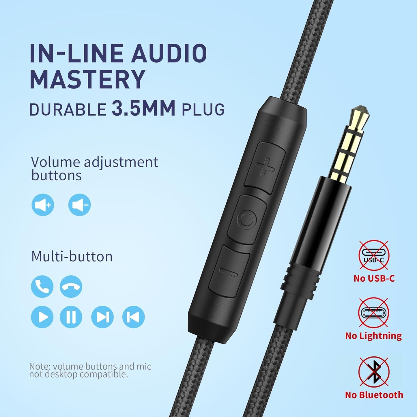AILIHEN C90 - Auriculares con cable con micrófono y control de volu...