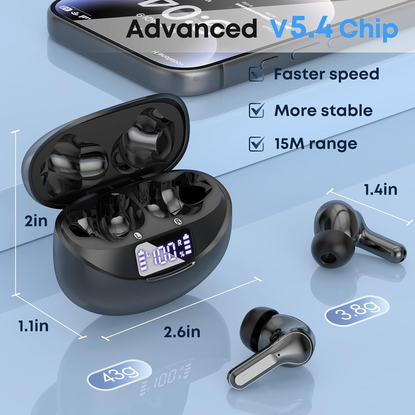 Fhumsh Auriculares inalámbricos, Bluetooth 5.4, estéreo de alta fid...