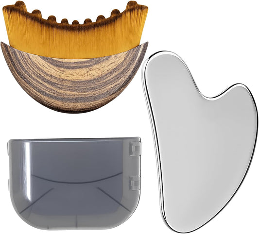 Herramienta Gua Sha de acero inoxidable y cepillo facial de drenaje...