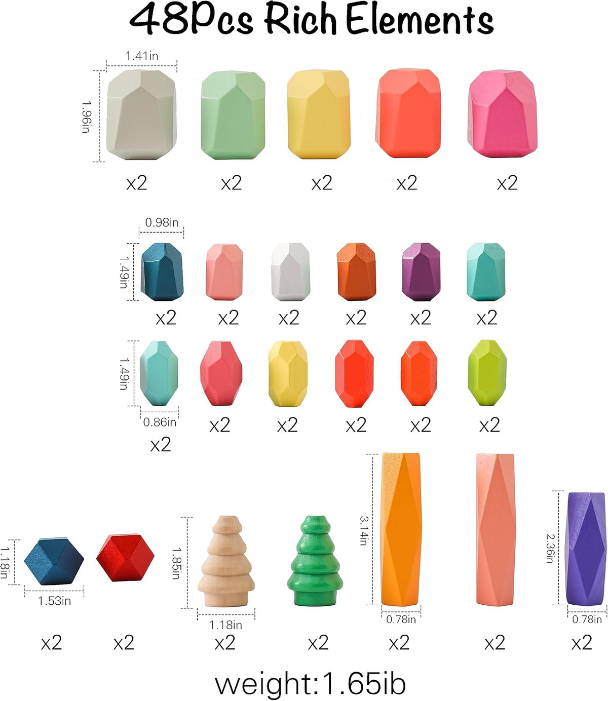 OESSUF 48 piezas de bloques apilables, piedras apilables de equilib...