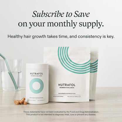 Nutrafol Suplementos Women's Balance para el Crecimiento del Cabello para Mujeres, Edades 45 en Adelante, Clínicamente Probados para Cabello Visiblemente más Grueso y Cobertura del Cuero Cabelludo
