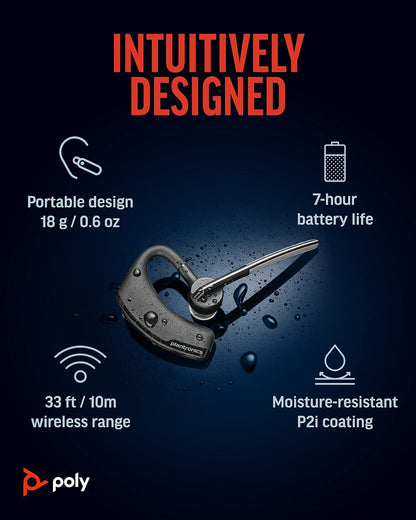 Poly Voyager Legend - Auriculares inalámbricos (Plantronics) – Bluetooth de un solo oído con micrófono de cancelación de ruido – Controles de voz – Botones de silencio y volumen – Diseño ergonómico