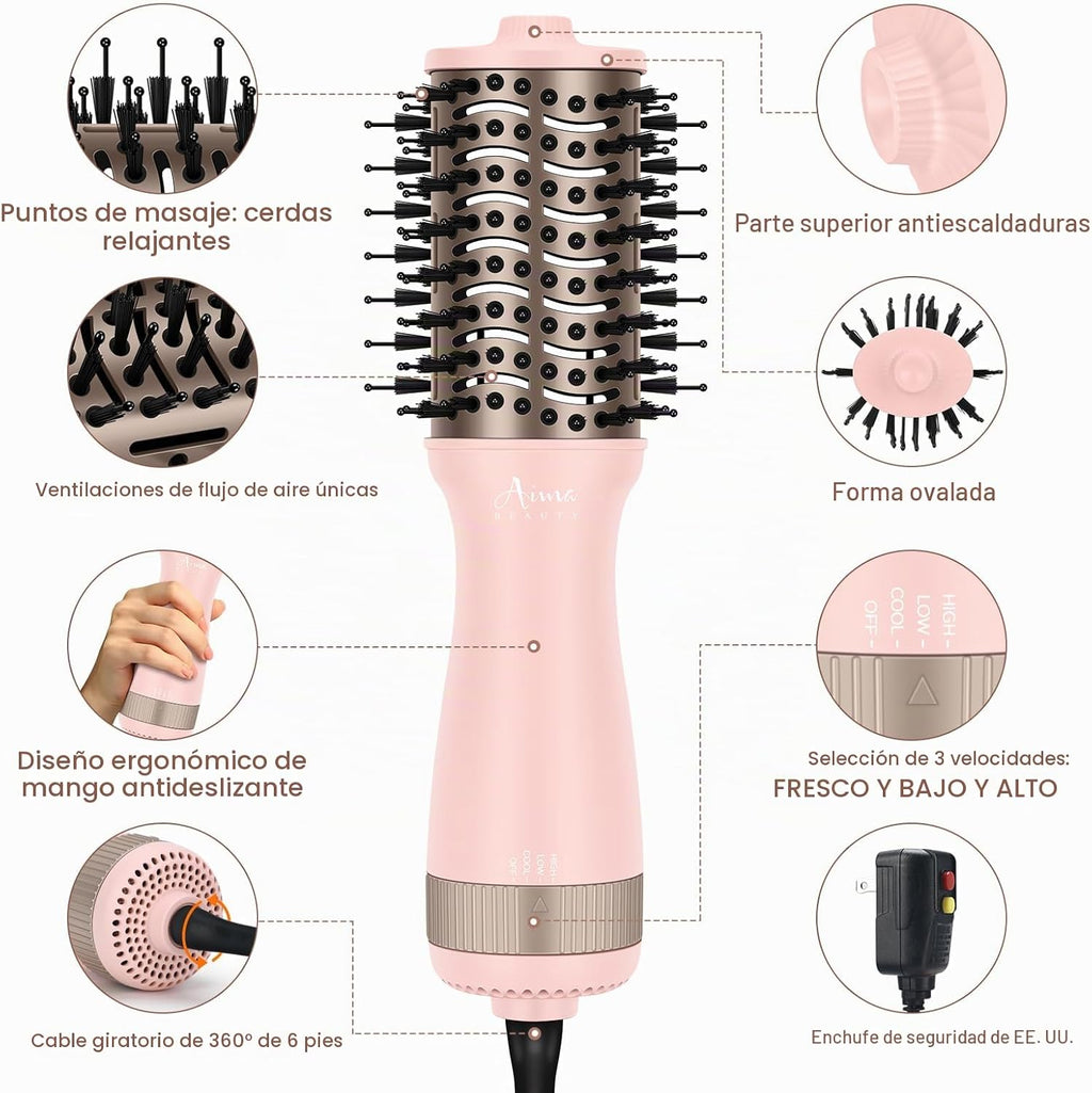 Aima Beauty Pequeño cepillo automático del secador de pelo del volt...