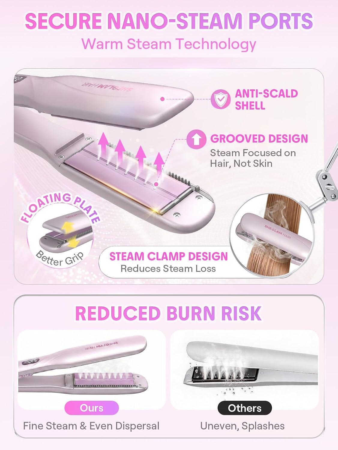 SHEGLAM Plancha de vapor Plancha de pelo Plancha Plancha de Cerámic...