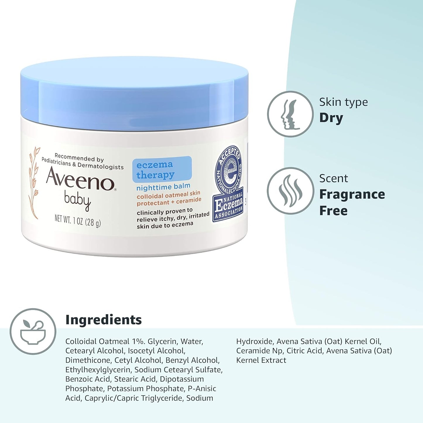 Aveeno Baby Bálsamo nocturno para terapia de eccema con avena coloi...