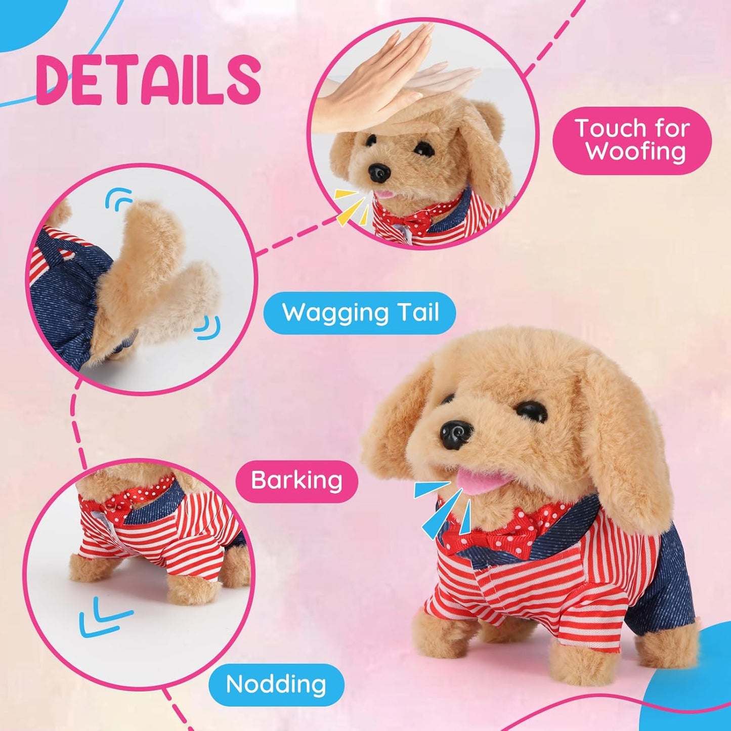Juguete para niños pequeños 10 piezas Juguete interactivo de perro robot retriever - Cachorro caminante y de peluche con estetoscopio para juego de roles de veterinario, regalo educativo para