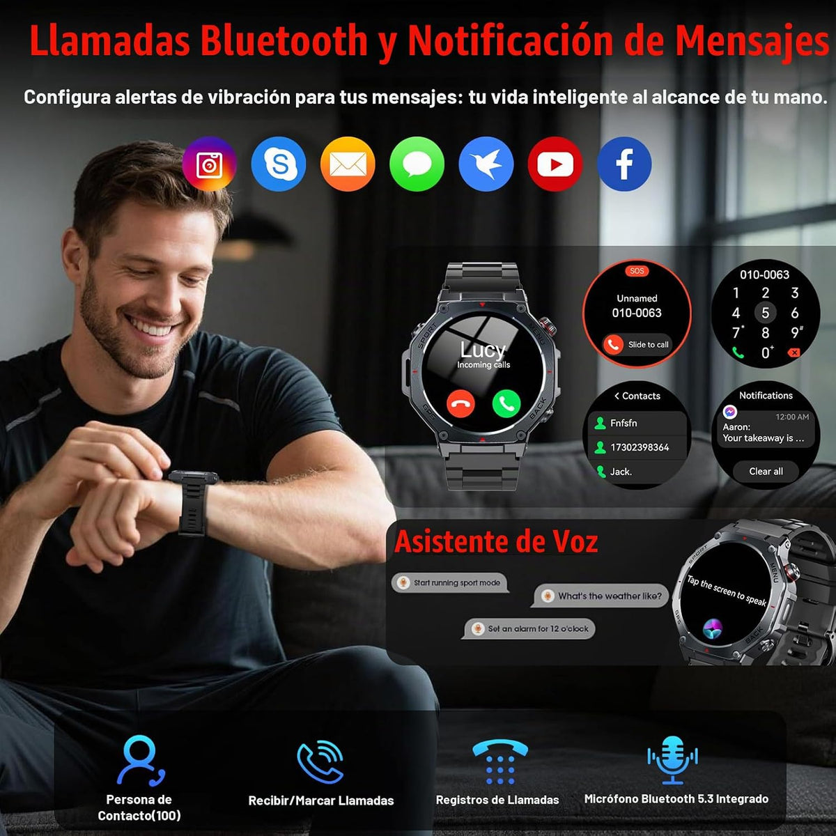 Jugeman Reloj inteligente militar para hombres GPS incorporado con...
