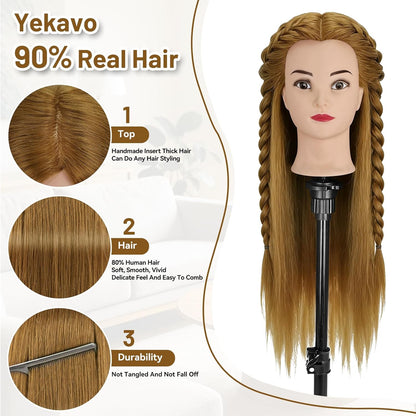 Cabeza de maniquí con 90% cabello humano, cabeza de muñeca de pelo...