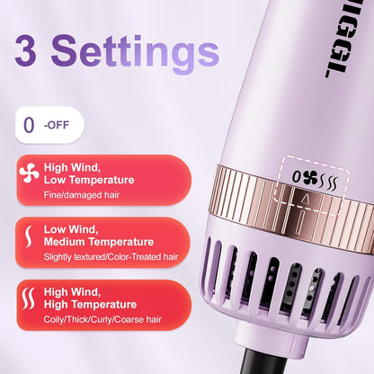 JIGGL Cepillo Alisador Secador de Barril Extra Grande Ovalado: Cepillo Secador de Aire Caliente de Un Paso para Cabello Medio y Largo de Mujeres, Alisado/Suavizado/Secado/Voluminización, Morado