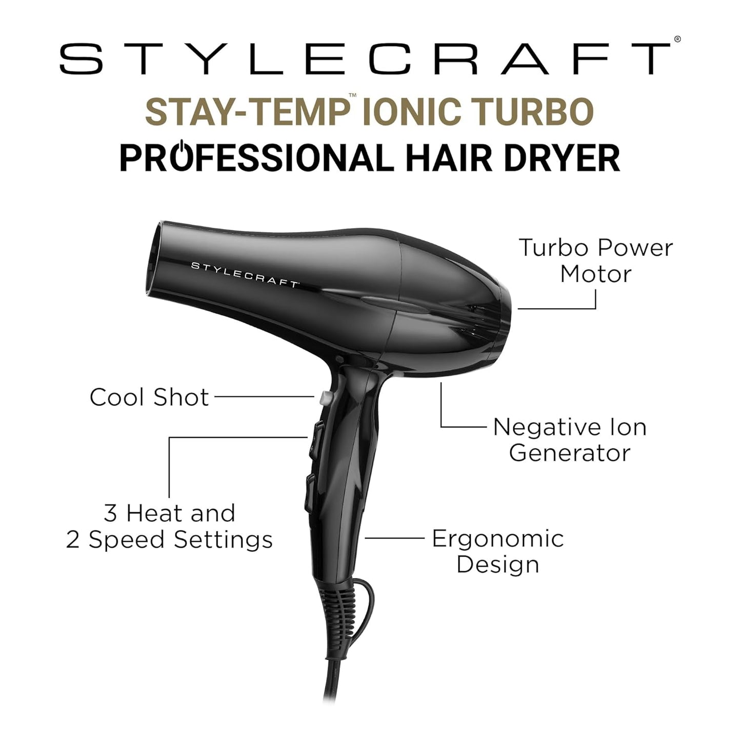 StyleCraft Peewee - Secador de fusión Tri-Plex Tech para cabello se...