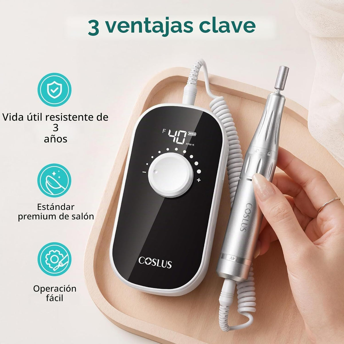 COSLUS Taladro de uñas eléctrico profesional recargable de 40000 RP...