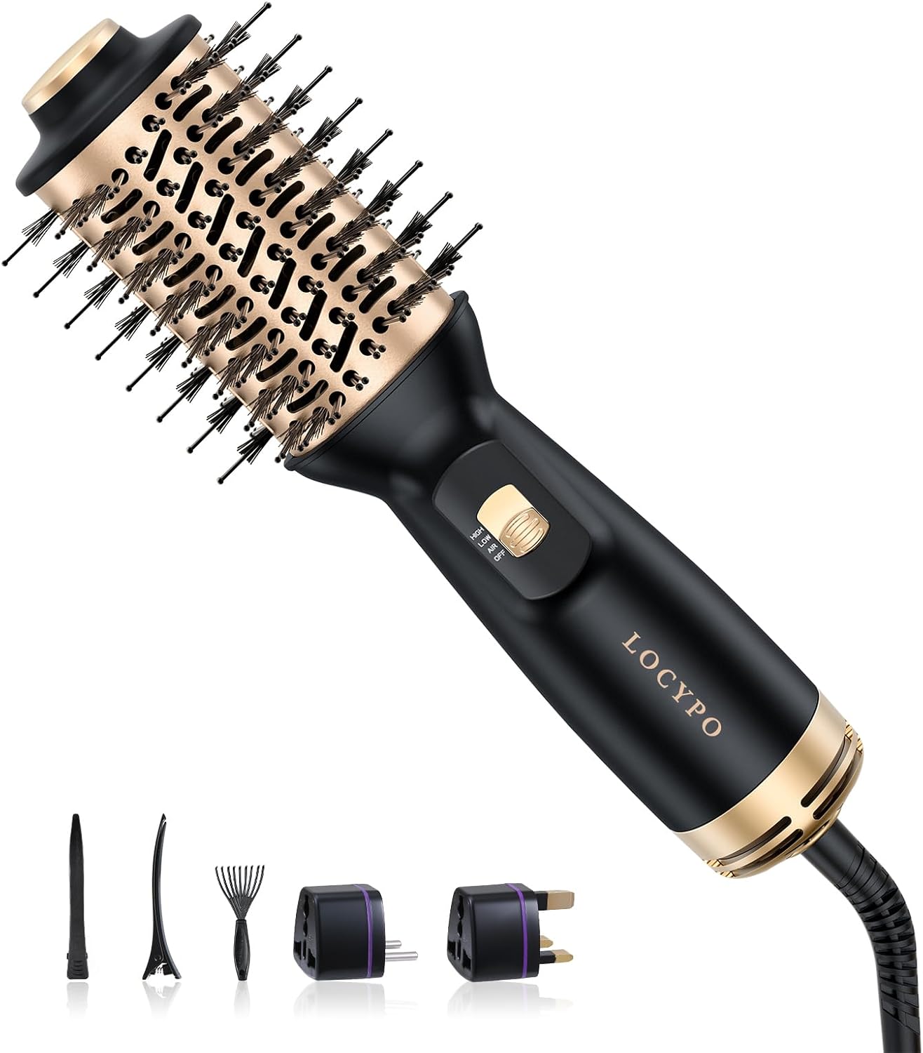 Cepillo secador de pelo de viaje, 4 en 1 automático de doble voltaje (100-240 V), cepillo de aire caliente de 2 pulgadas, mini cepillo secador de pelo y estilizador para cabello suave y voluminoso