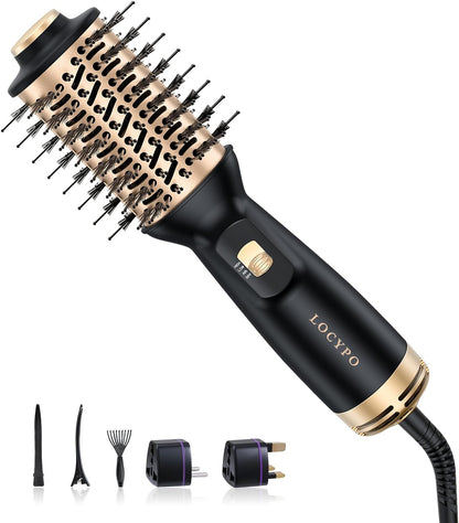 Cepillo secador de pelo de viaje, 4 en 1 automático de doble voltaje (100-240 V), cepillo de aire caliente de 2 pulgadas, mini cepillo secador de pelo y estilizador para cabello suave y voluminoso