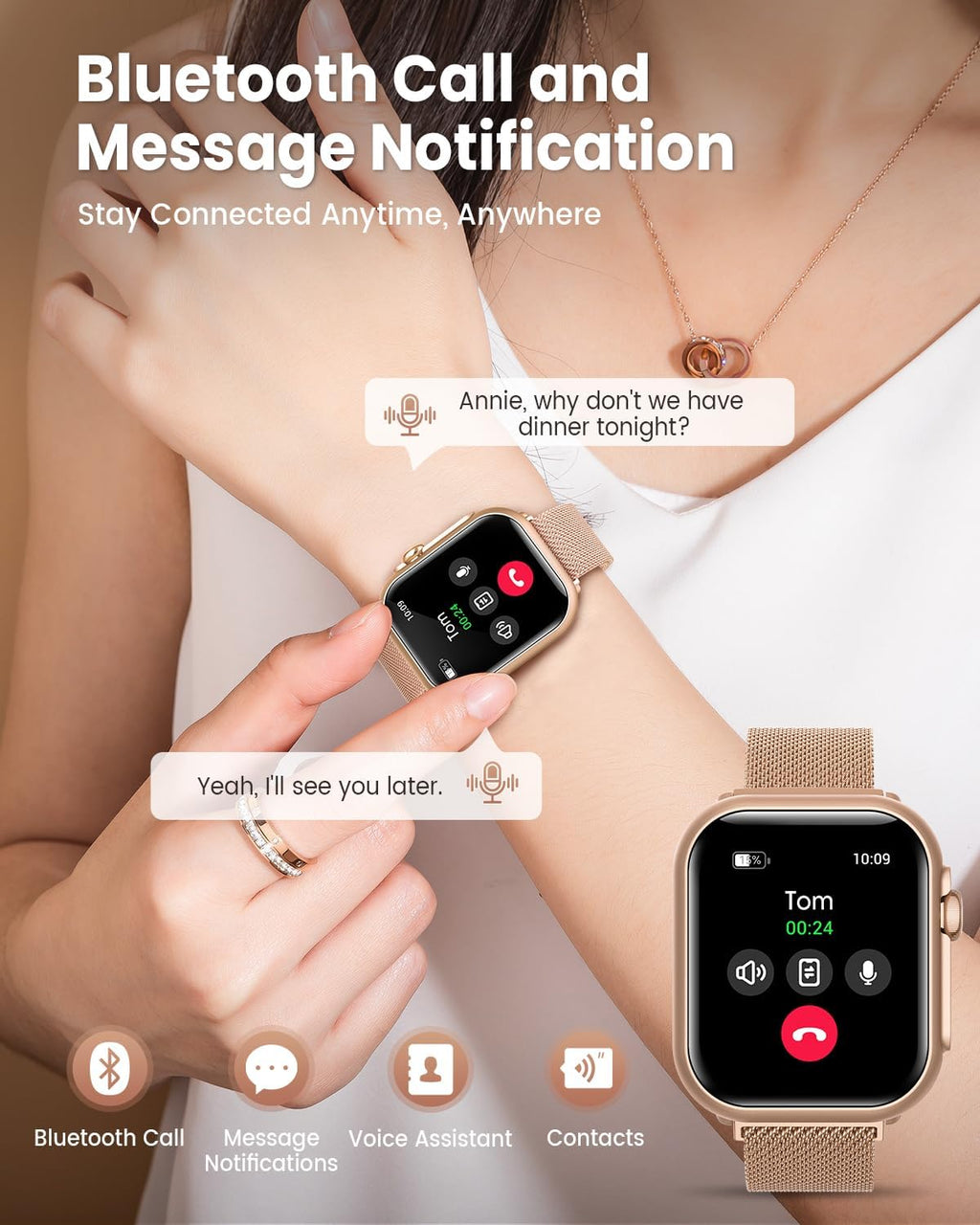 Reloj inteligente para mujer para iPhone Android: 1.85 "Smartwa...