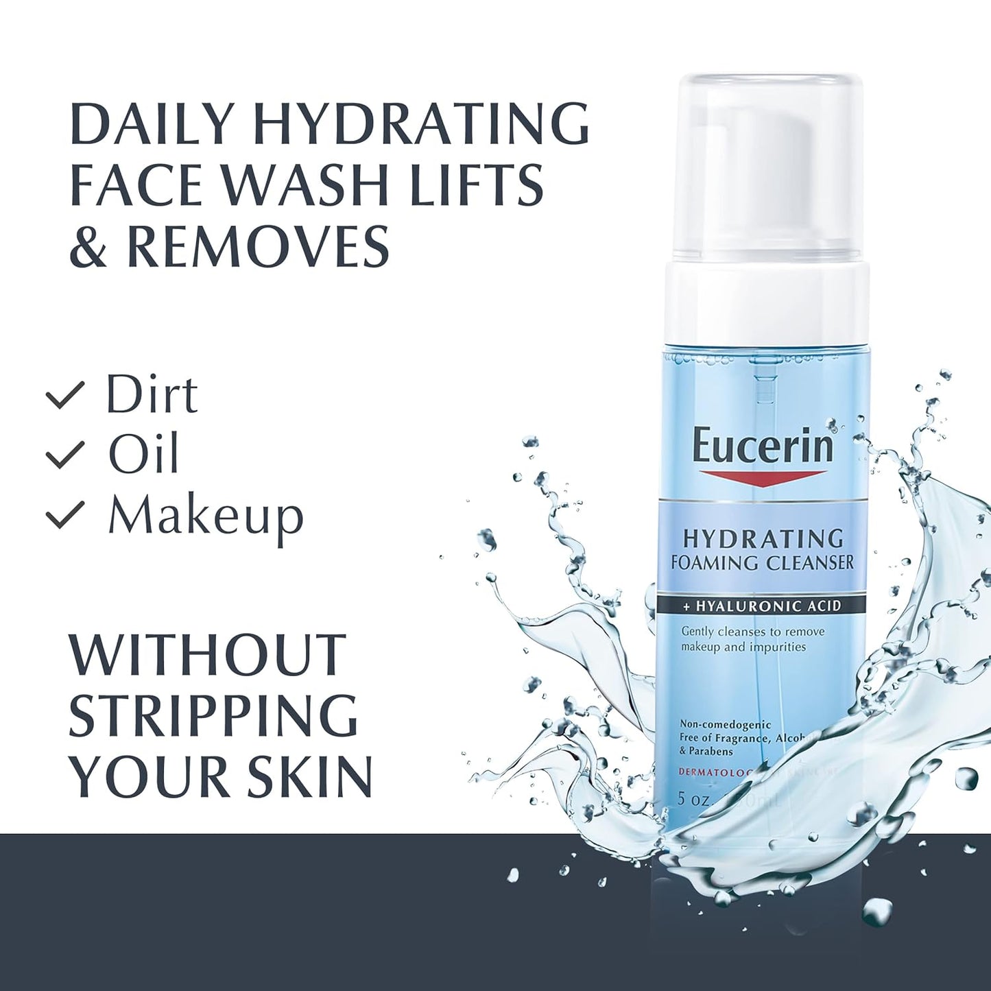 Eucerin Limpiador facial diario hidratante espumoso con ácido hialurónico, 5 onzas líquidas