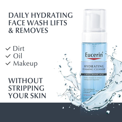 Eucerin Limpiador facial diario hidratante espumoso con ácido hialurónico, 5 onzas líquidas