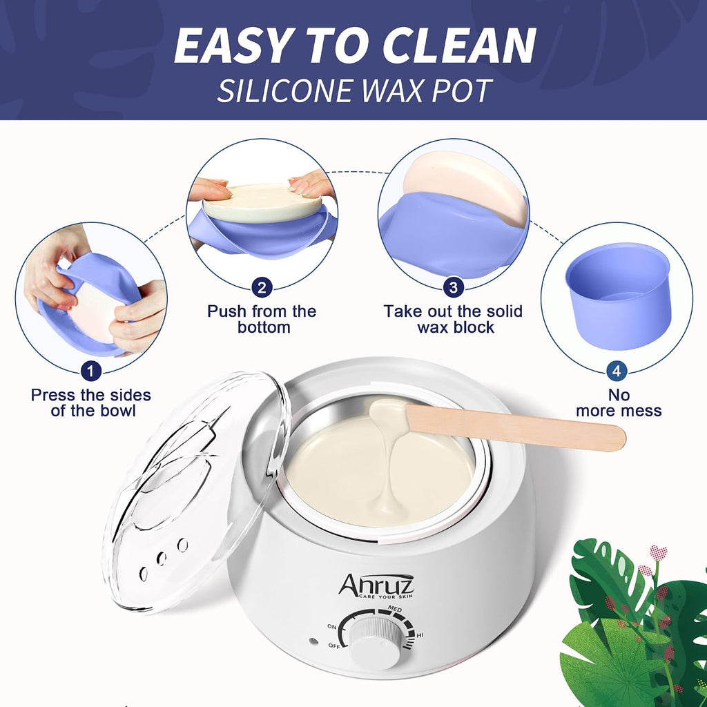 Anruz Kit de cera blanca perla para mujeres y hombres, olla de cera...