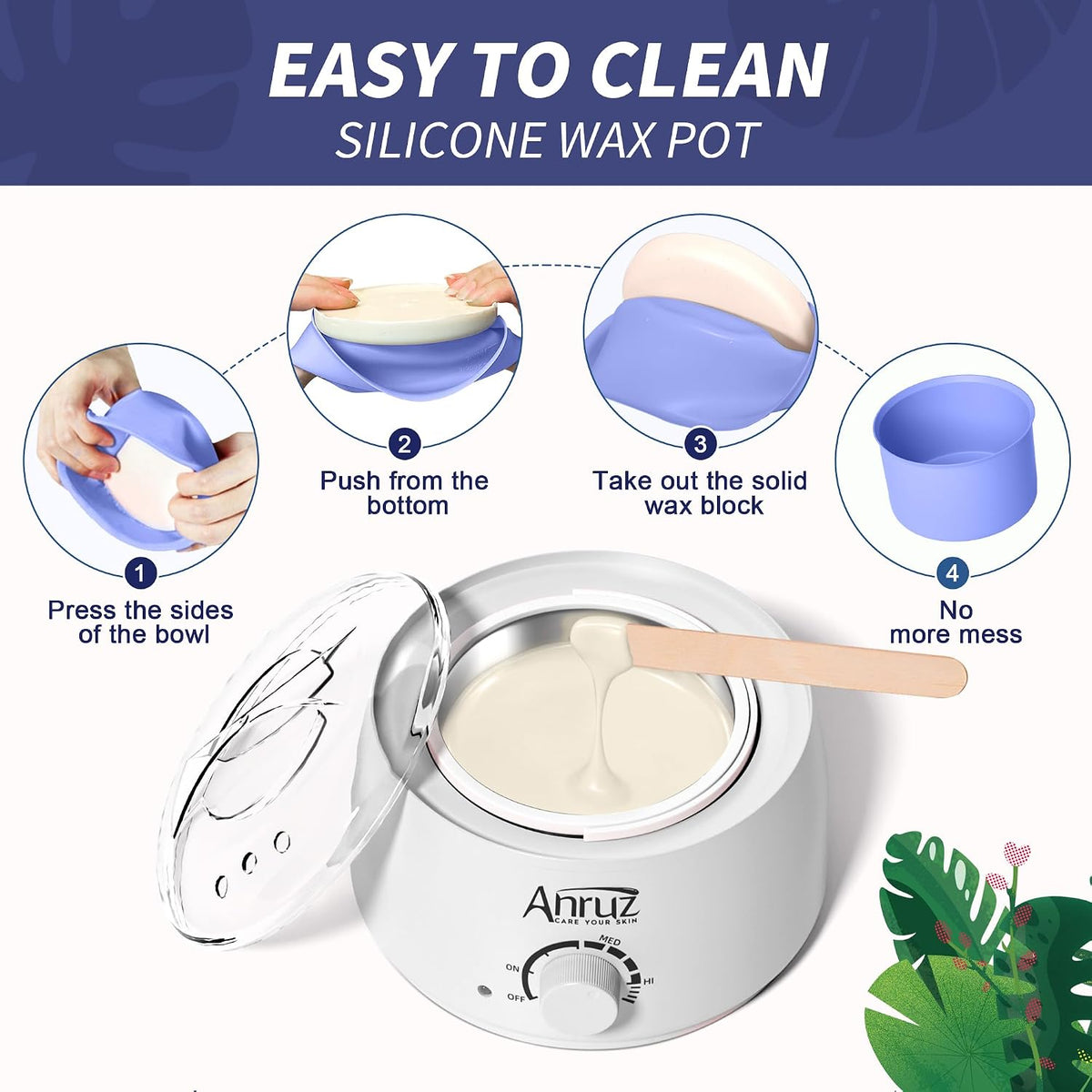 Anruz Kit de cera blanca perla para mujeres y hombres, olla de cera...