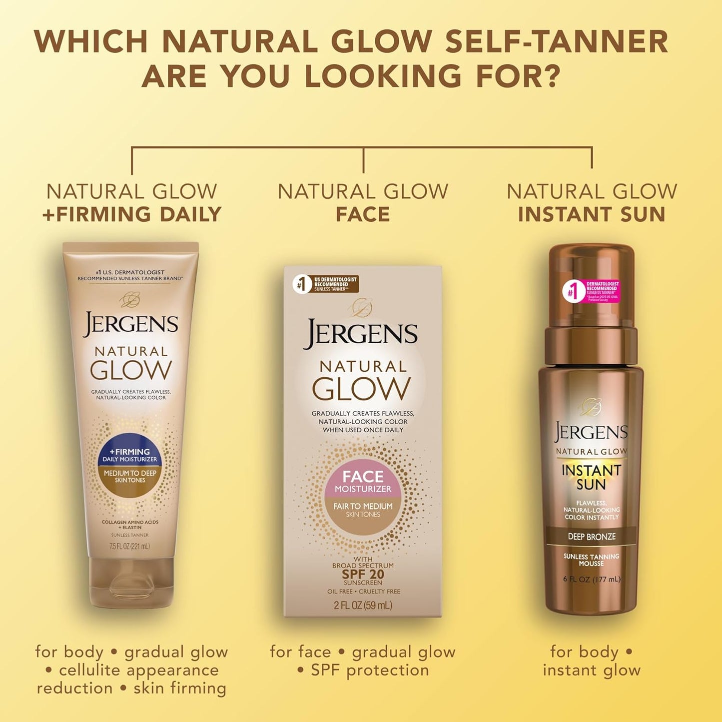 Jergens Glow natural + reafirmante, Tanner, Tanner sin sol para ton...