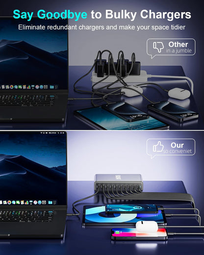 800W Bloque de Carga Rápida USB C, Estación de Carga USB de 10 Puer...