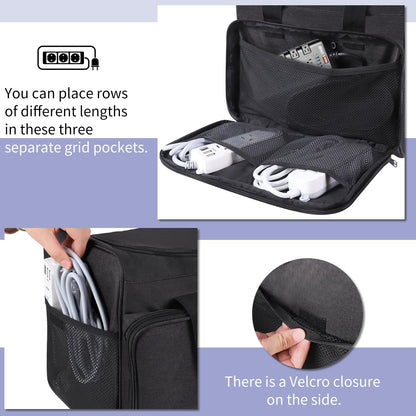 Bolsa organizadora de cables, caja organizadora de cables, bolsa de almacenamiento de cables electrónicos con divisor ajustable, bolsa de almacenamiento de cables grande para cable, cable, regleta de alimentación