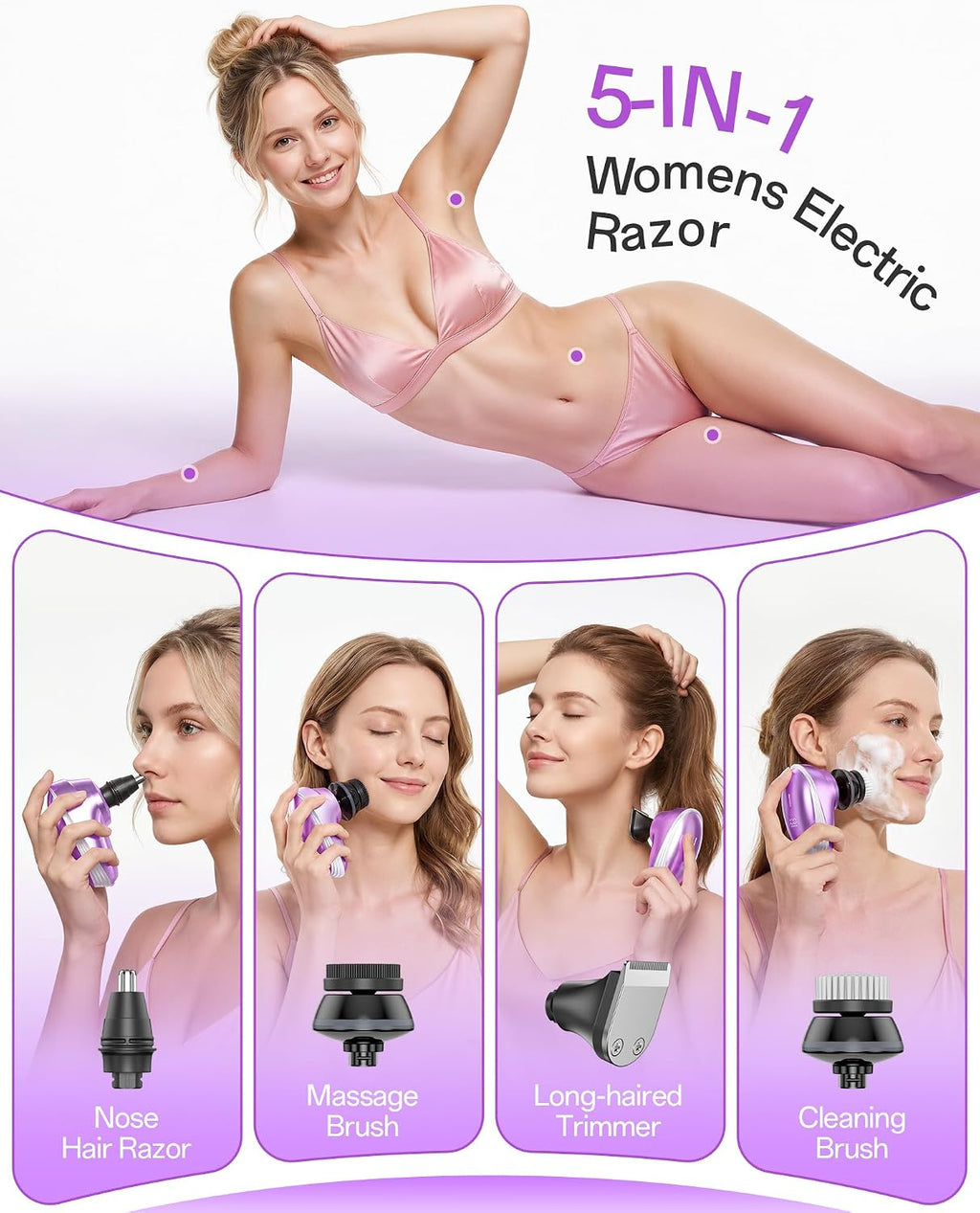 Maquinillas de afeitar eléctricas 5 en 1 para mujer, afeitadoras el...