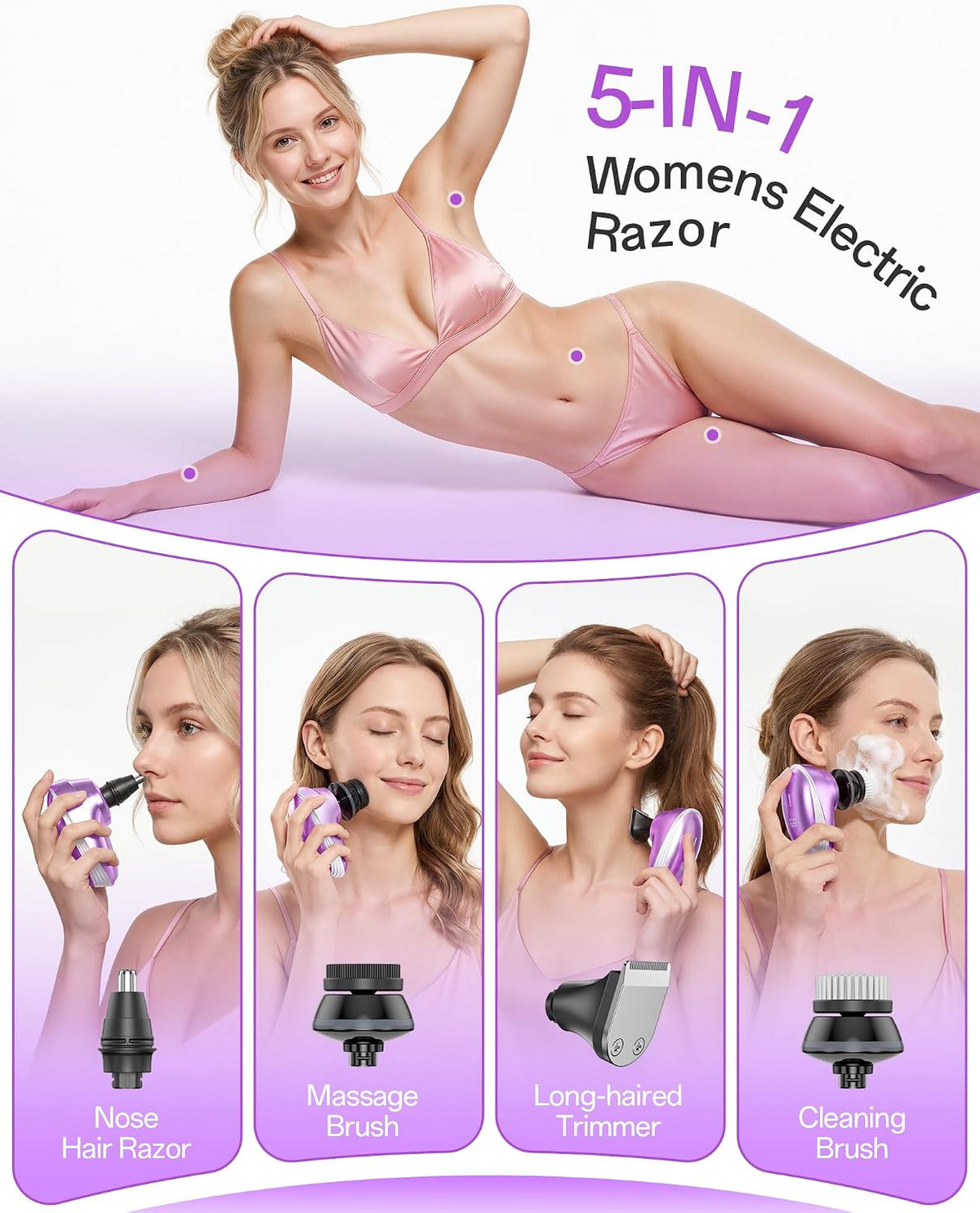 Maquinillas de afeitar eléctricas 5 en 1 para mujer, afeitadoras el...