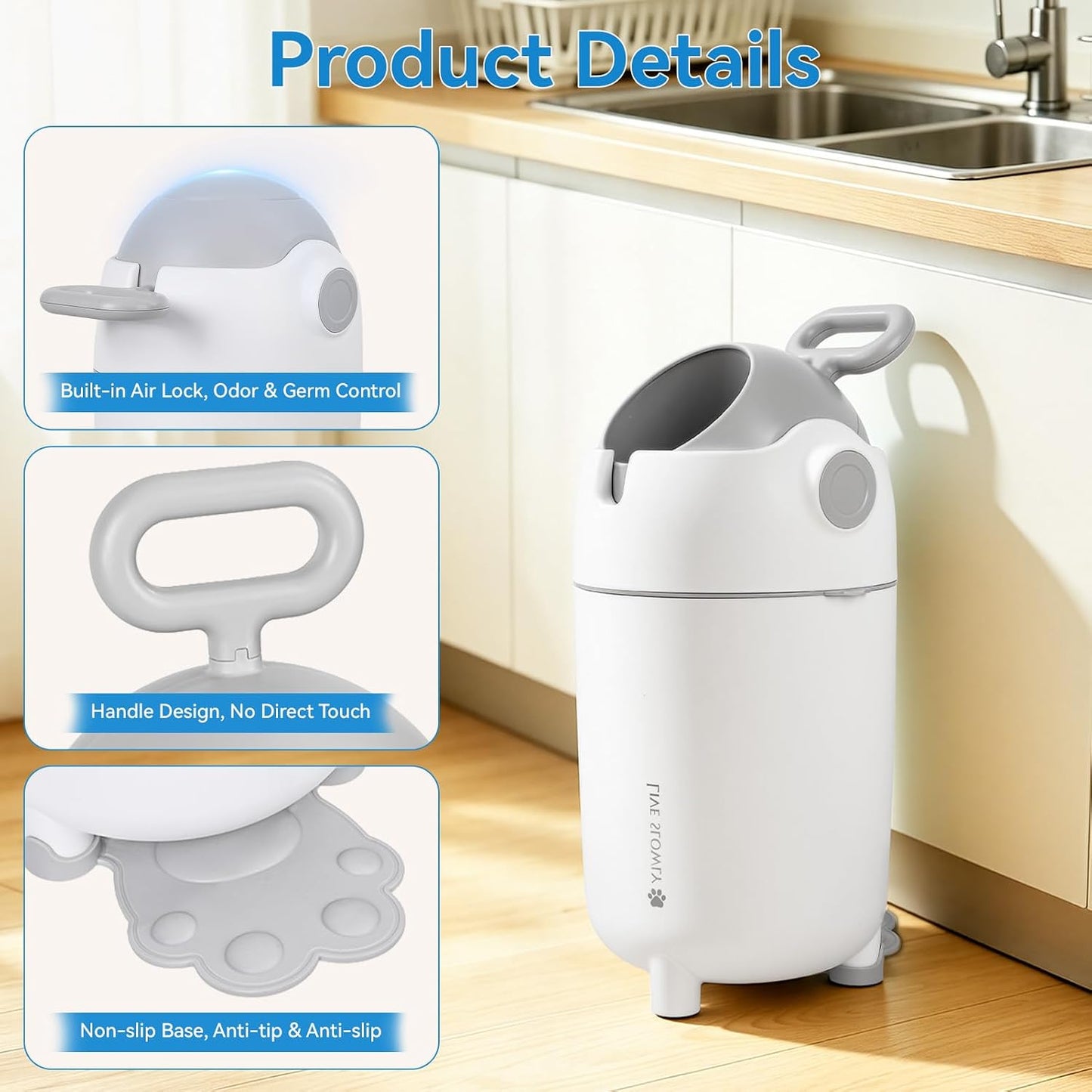 Cubo de pañales con tapa hermética, cubo de pañales con control de...