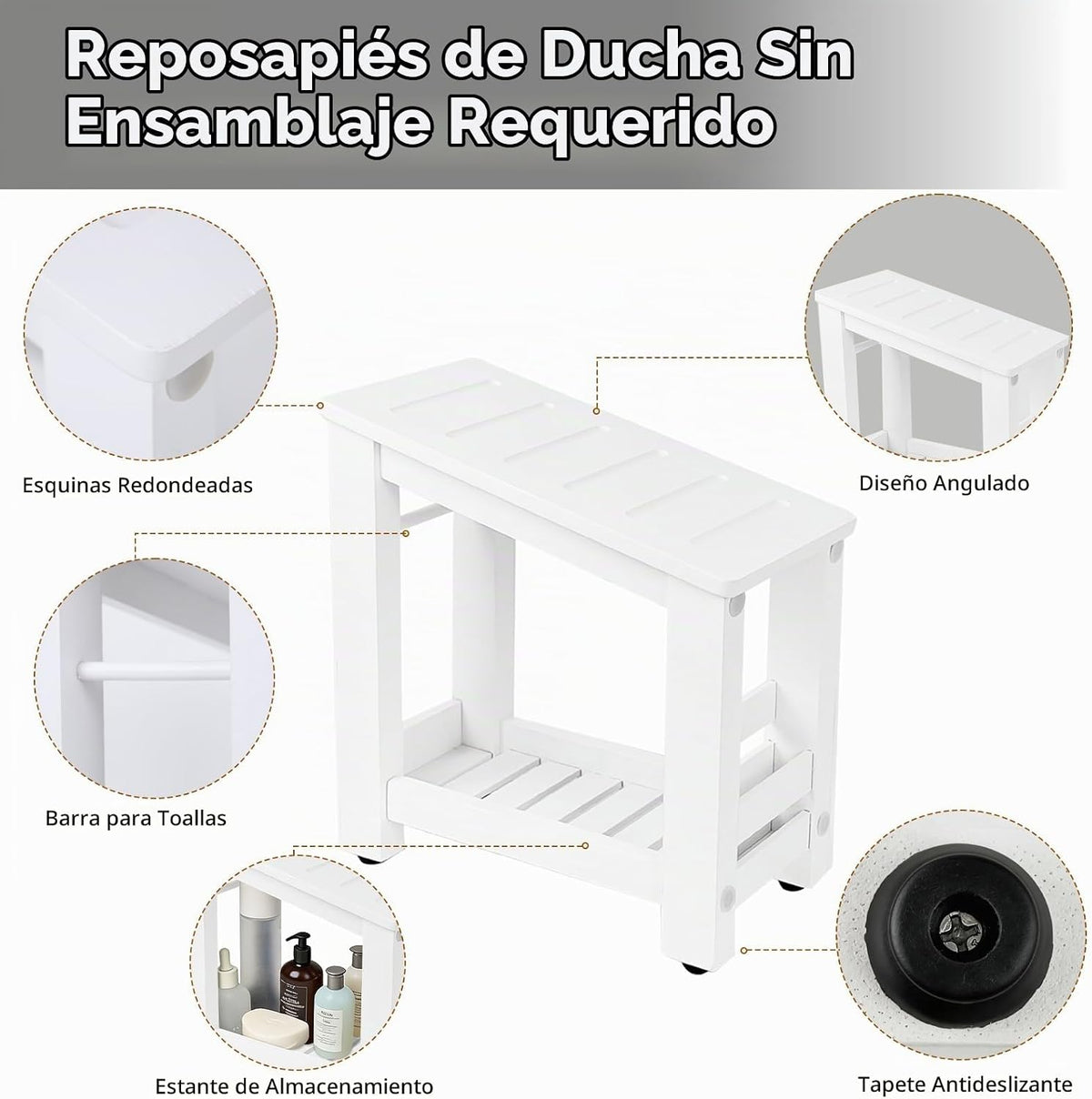 Forest Manor Reposapiés de ducha de bambú blanco para afeitarse pie...