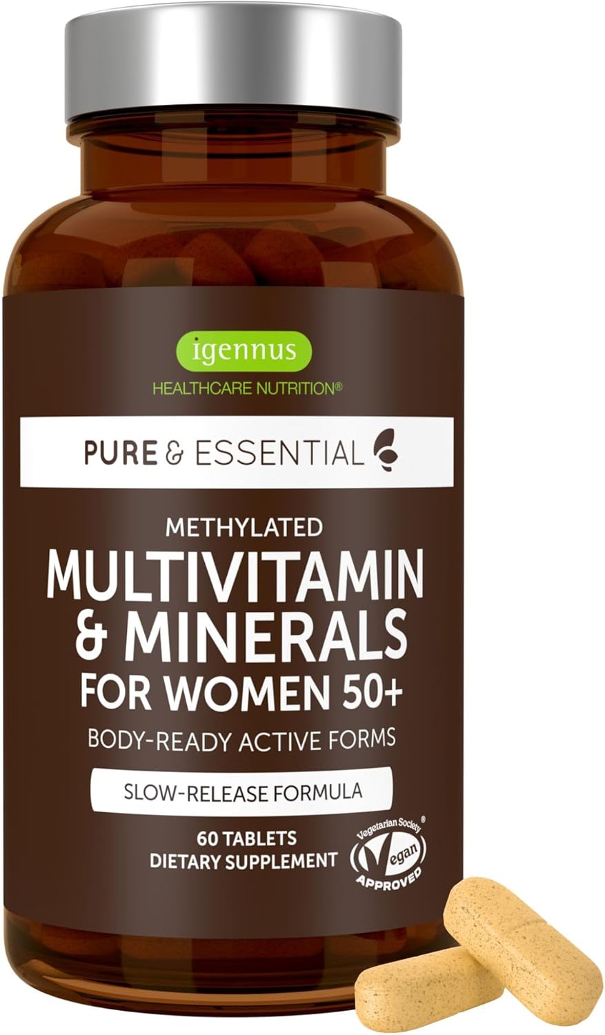 Igennus Multivitamínico metilado para mujeres de 50 años, calcio y...