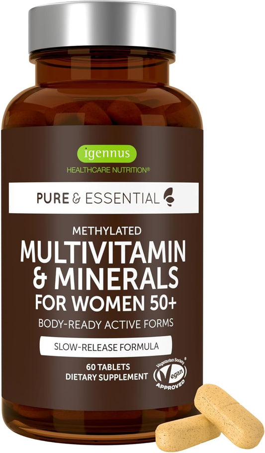 Igennus Multivitamínico metilado para mujeres de 50 años, calcio y...