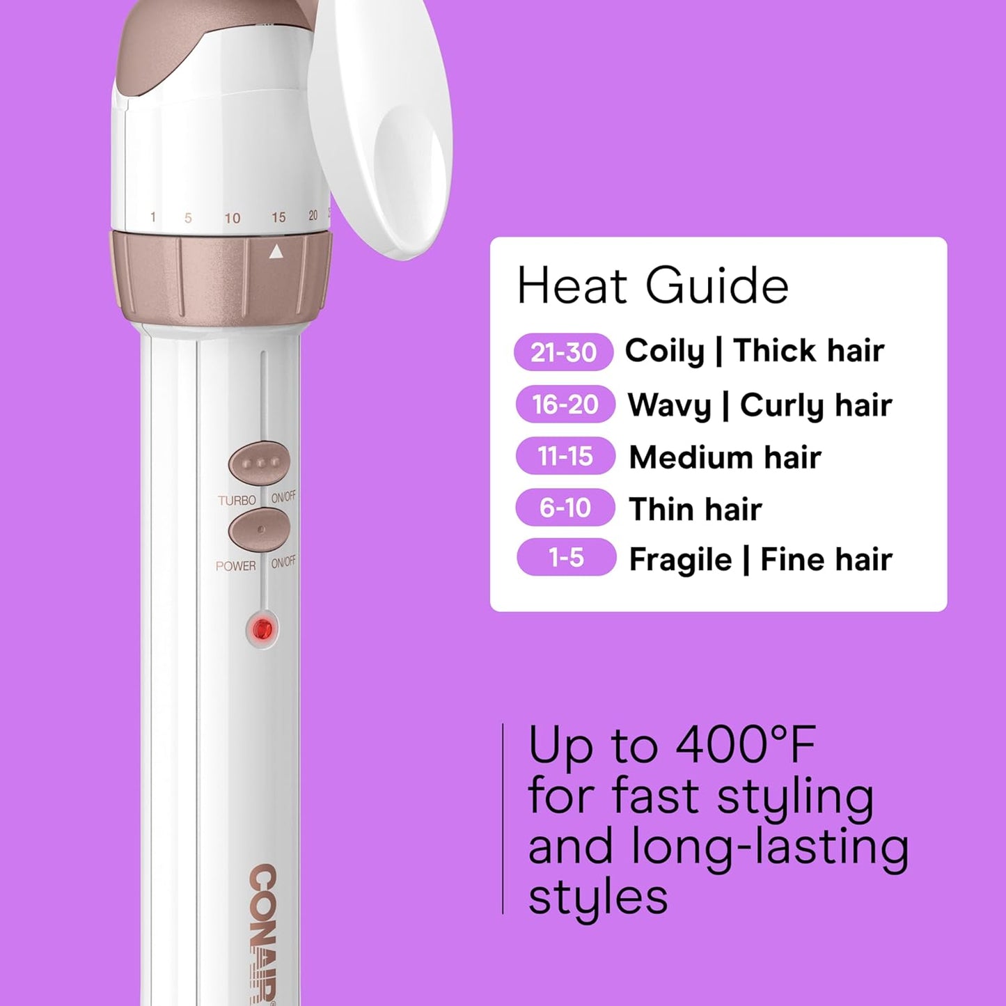 Conair Rizador de Cerámica Doble de 3 Barriles, Herramienta Onduladora de Triple Barril Crea Ondas Profundas y Continuas, Rizador de Cabello para Todas las Longitudes de Cabello, Blanco/Oro Rosa