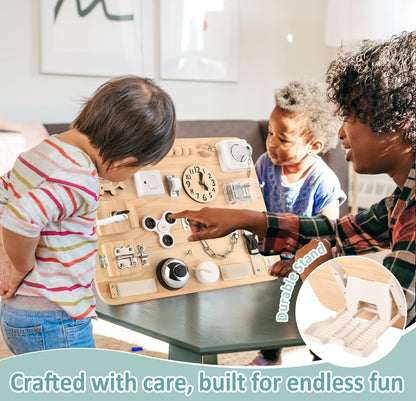 Potatomato Montessori Tabla Grande de Actividades para 1 2 3 4 Años - Juguetes Sensoriales de Madera - Tablero de Actividades Fidget para Niños Pequeños y Niñas - Regalos de Habilidades Motoras para