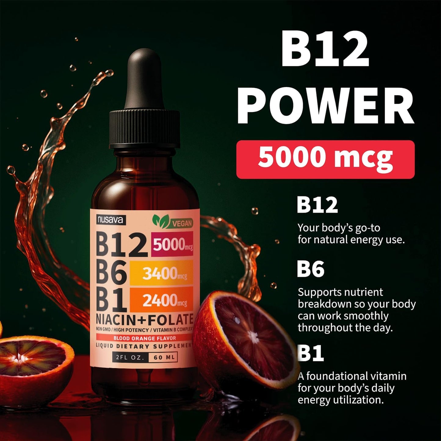 Paquete de 2 gotas líquidas de vitamina B12 y B6, complejo de vitam...