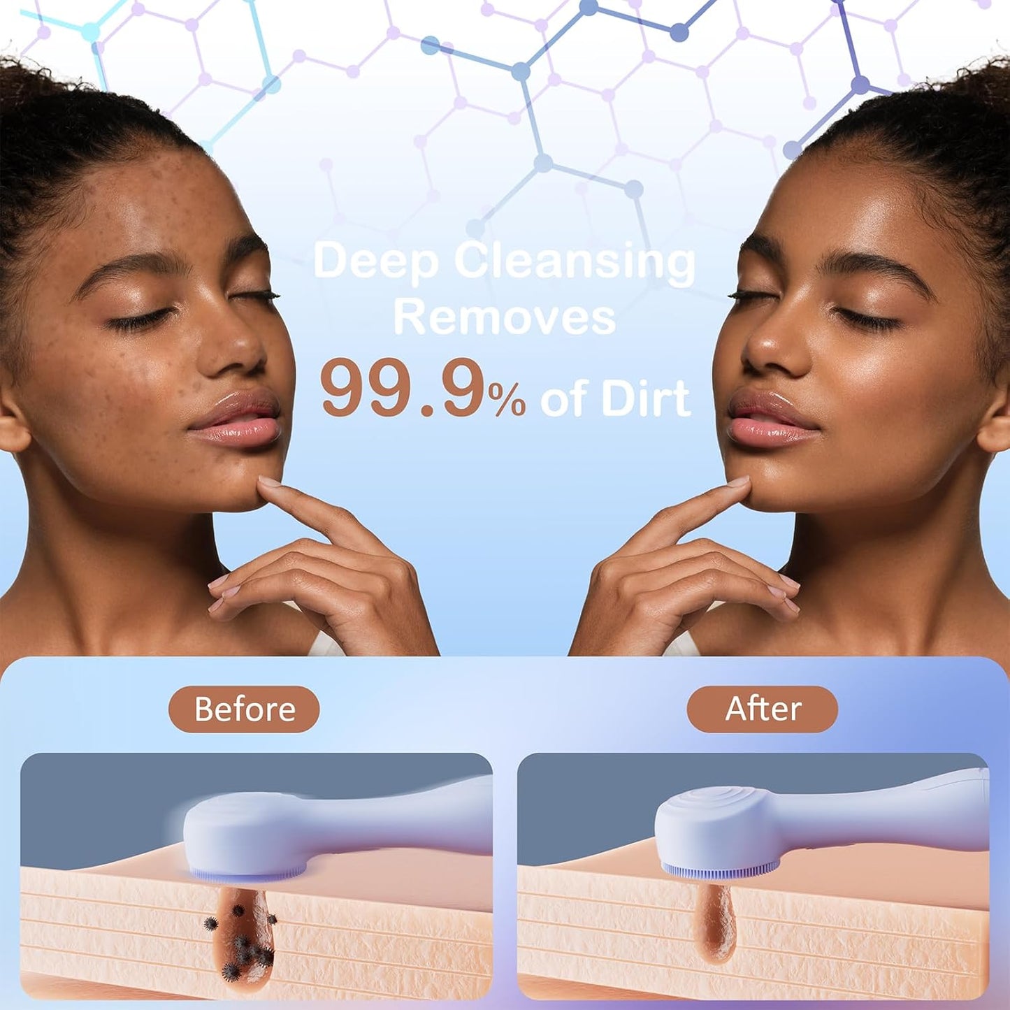 Cepillo de limpieza facial de silicona, limpiador facial impermeabl...