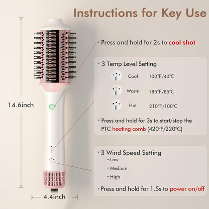 Cepillo secador de pelo 2 en 1 y alisador de cabello, cepillo térmi...