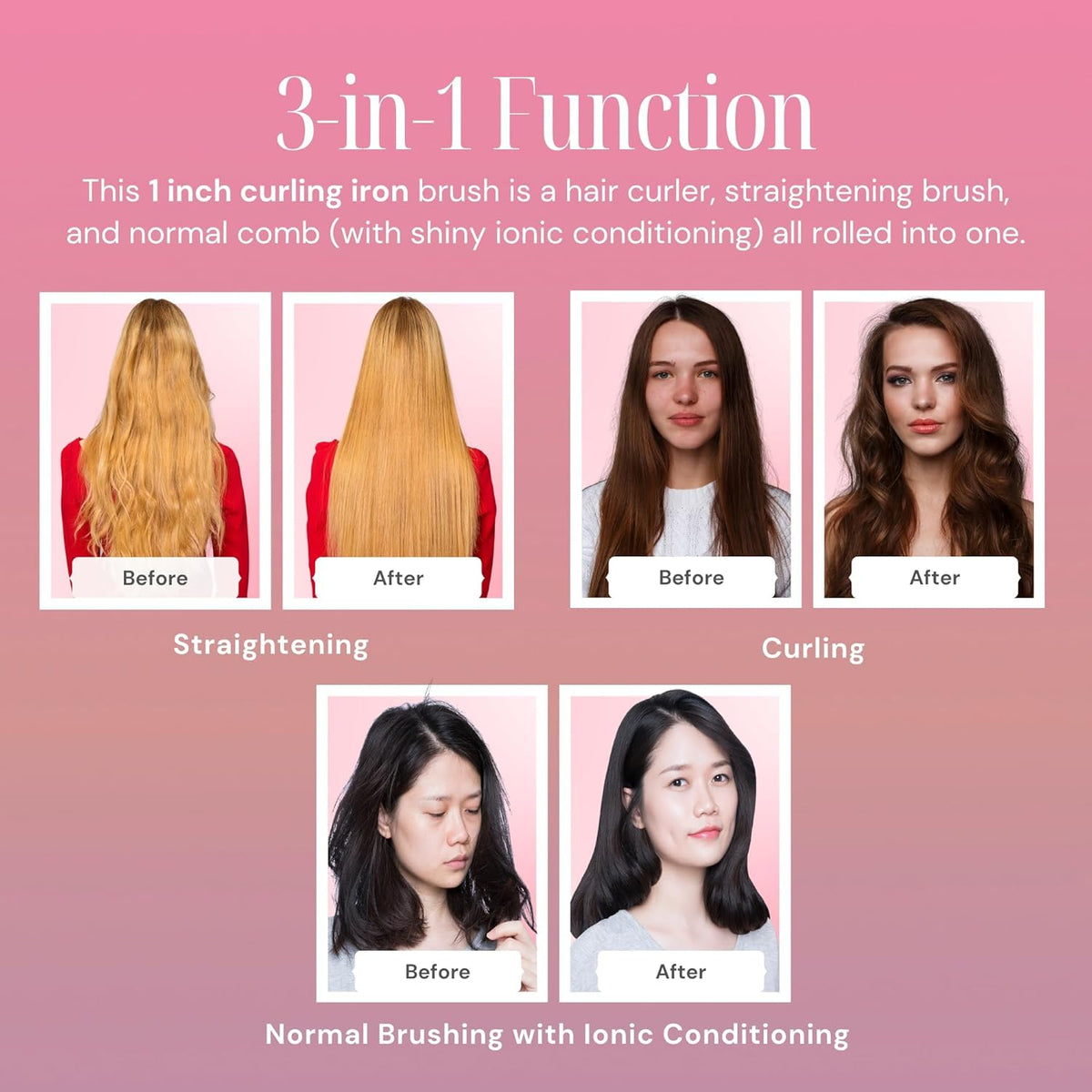 Alure Cepillo Térmico para Peinar - Rizador/Alisador de Cabello Iónico 3 en 1 con Cerdas de Nailon Anti-Quemaduras, Varita Rizadora Eléctrica para Todo Tipo de Cabello, Ideal como Alternativa de