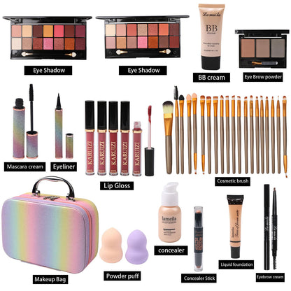 Set de maquillaje para niñas, kit de maquillaje arcoíris, cajas de belleza con pinceles y cosméticos, organizador de estuche de maquillaje elegante, rosa