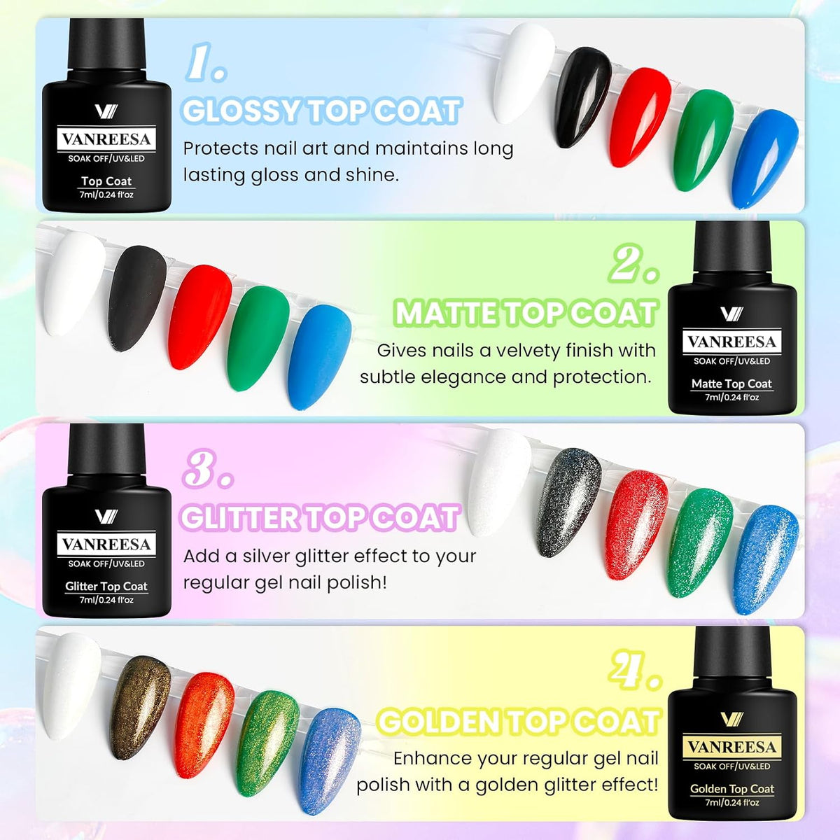 VANREESA - Juego de 24 esmaltes de uñas de gel en colores pastel, e...