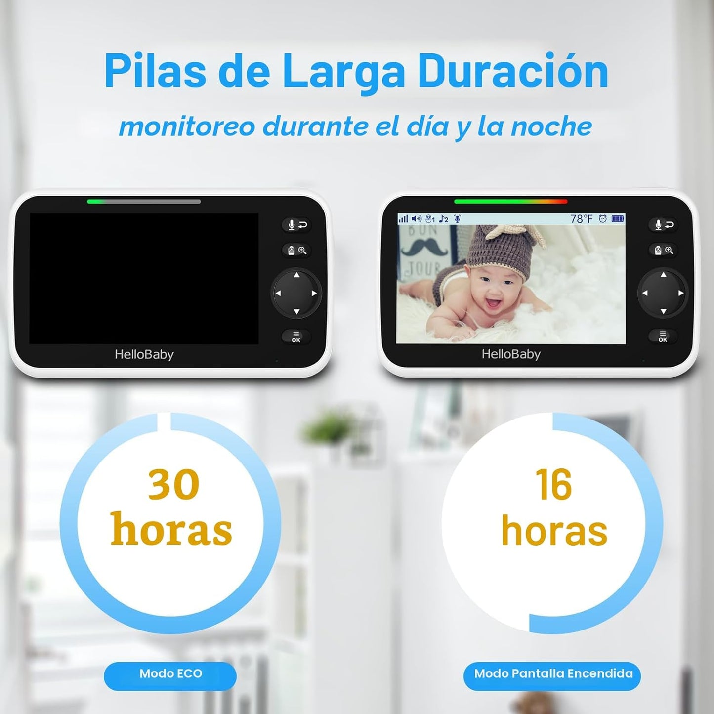 HelloBaby Monitor de Bebé Mejorado de 5'' con Batería de 30...