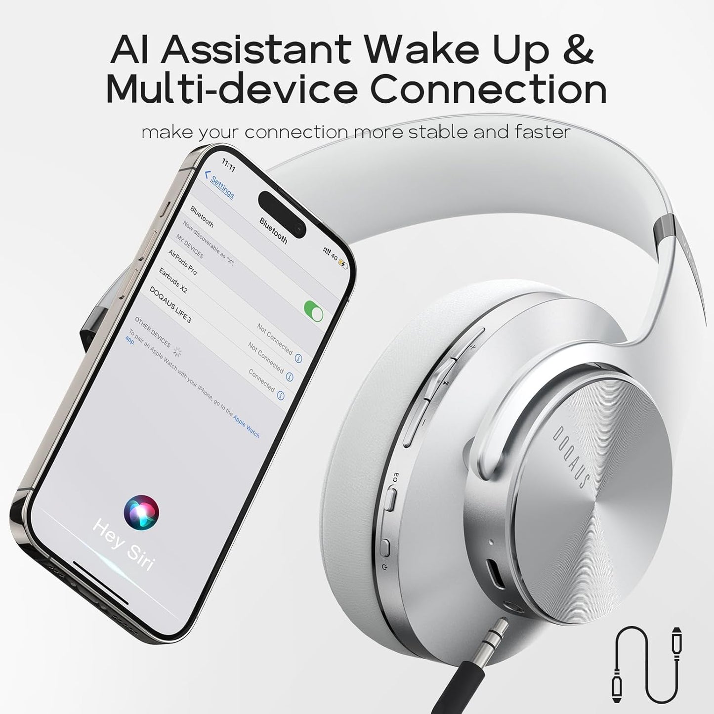 DOQAUS Auriculares Bluetooth sobre la oreja, tiempo de reproducción...