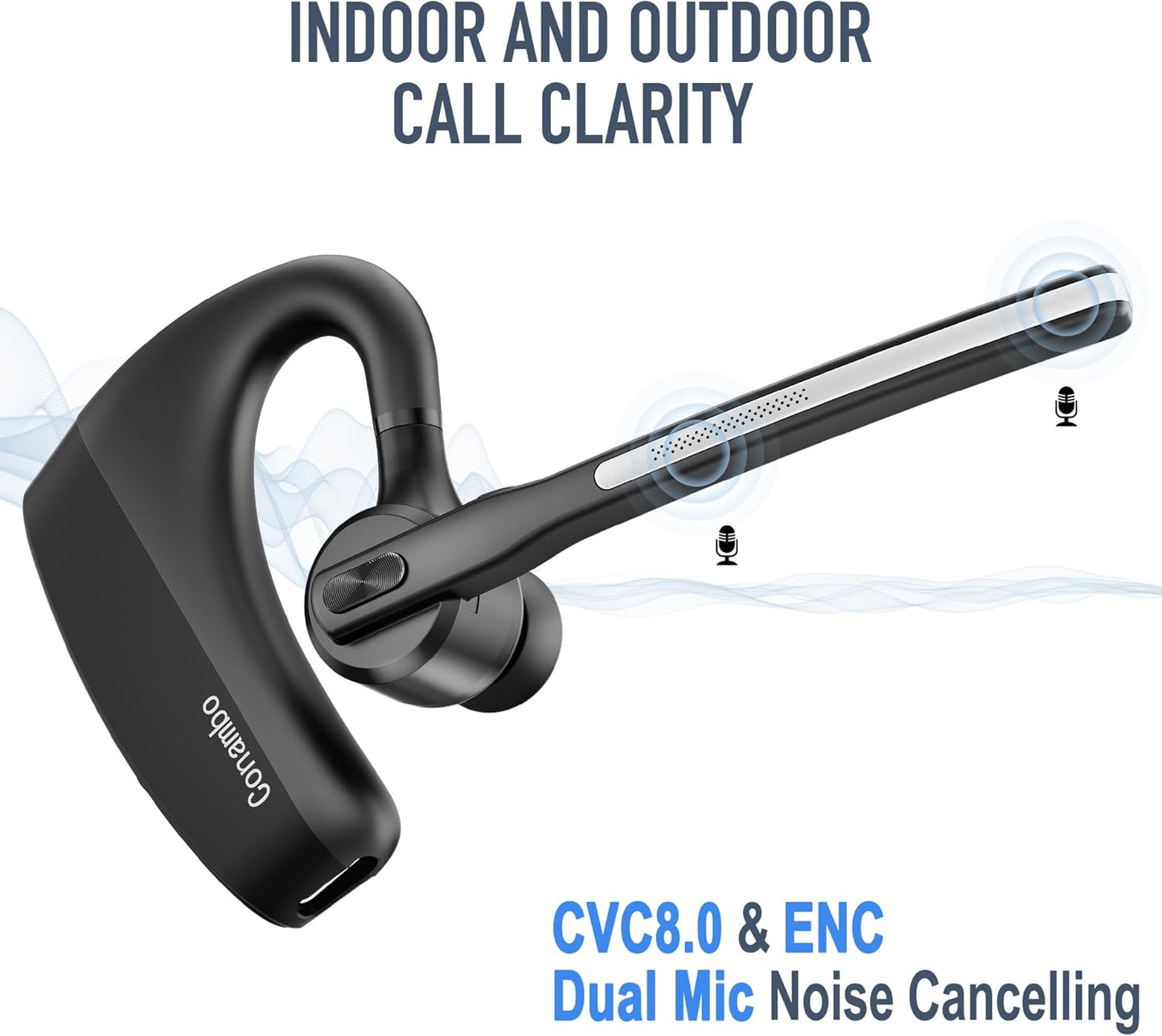 Conambo Auriculares Bluetooth 5.2 con CVC8.0 Dual Mic Cancelación de Ruido Auricular Bluetooth 16Hrs Talktime Auriculares Inalámbricos para Camión Conductor iPhone Android Teléfonos Celulares