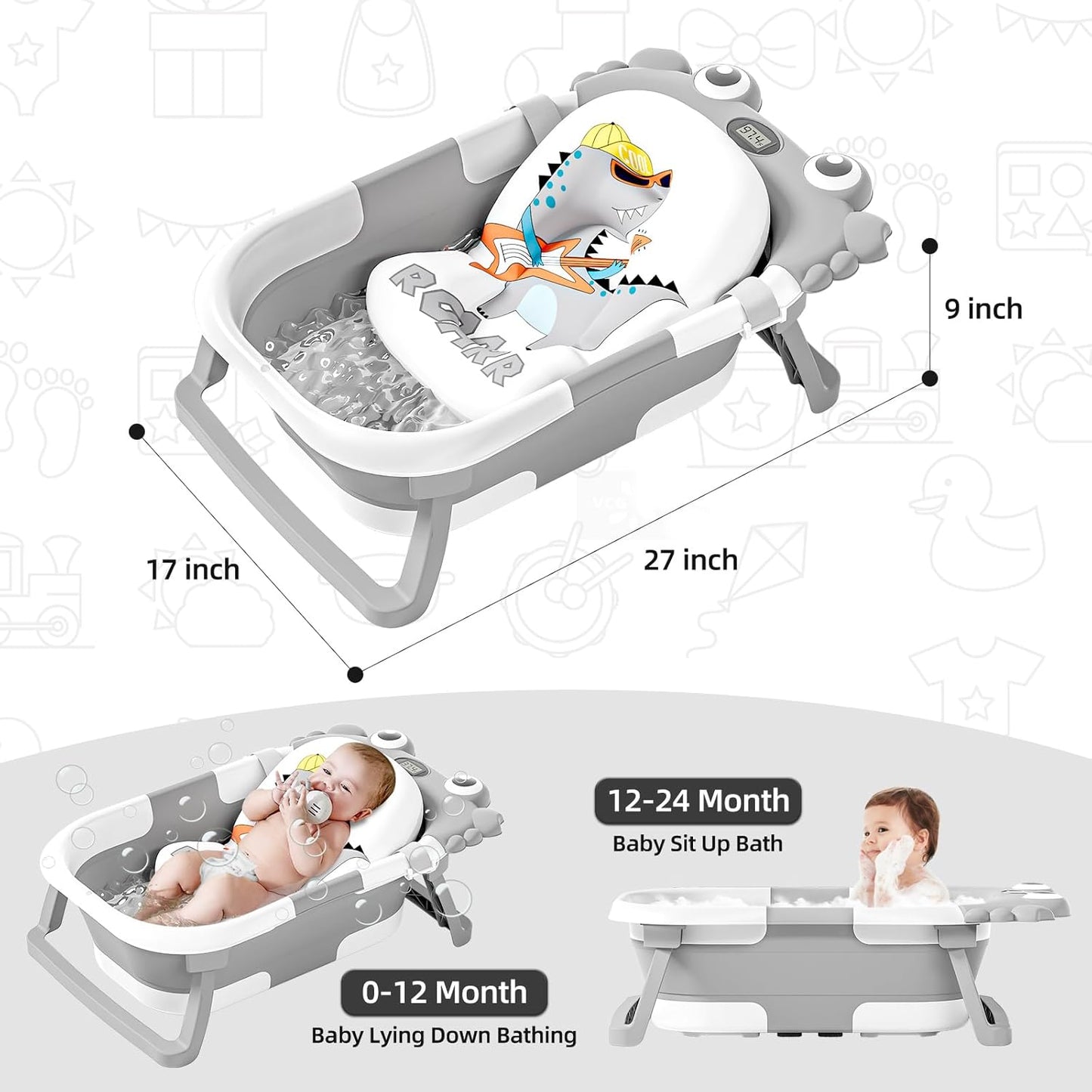 Bañera plegable para recién nacidos a niños pequeños con monitor de...