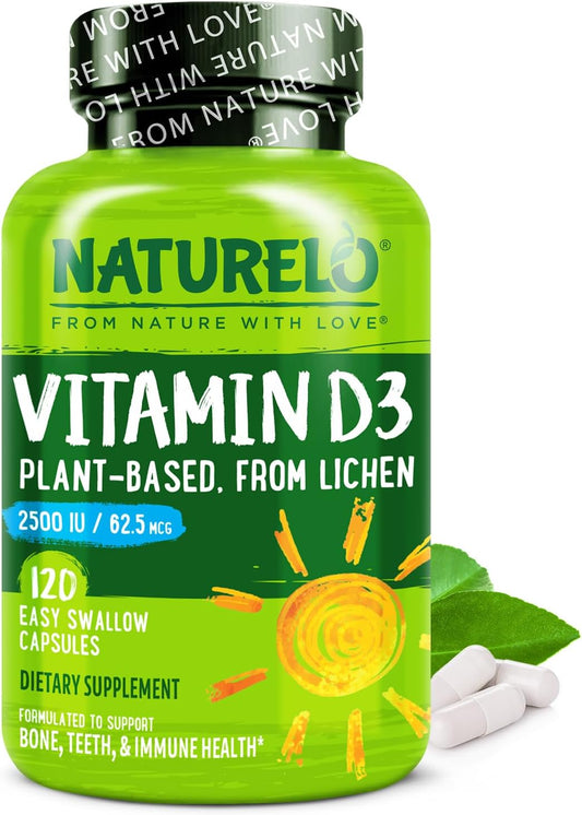 NATURELO Vitamina D - 2500 UI - A base de plantas de liquen - Suple...