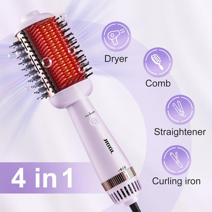 JIGGL Cepillo Alisador Secador de Barril Extra Grande Ovalado: Cepillo Secador de Aire Caliente de Un Paso para Cabello Medio y Largo de Mujeres, Alisado/Suavizado/Secado/Voluminización, Morado
